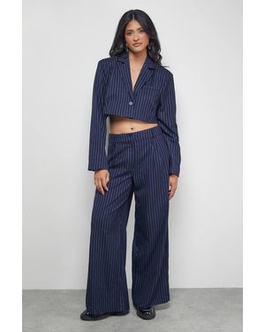 Warehouse Pinstripe Wide Leg Trouser Co-Ord - Blue