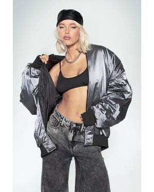 Boohoo Kourtney Kardashian Barker Oversized Reversible Bomber Jacket - Gray