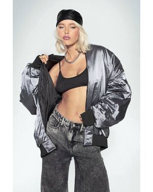 Boohoo Kourtney Kardashian Barker Oversized Reversible Bomber Jacket - Gray