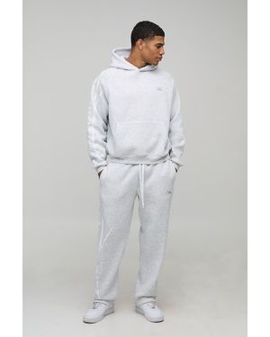 BoohooMAN Oversized Boxy Homme Script Hoodie And Relaxed Jogger Tracksuit - Gray