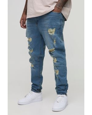 BoohooMAN Plus Skinny Jeans mit Rissen - Blau