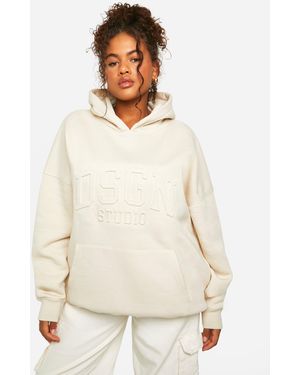 BoohooMAN Plus Dsgn Studio Collegiate Embossed Oversized Hoodie - Natural