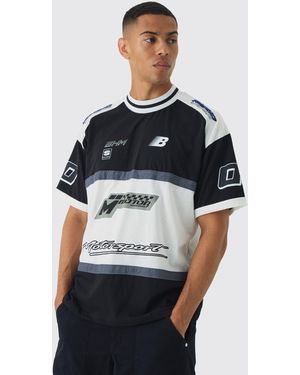 BoohooMAN Oversized Panelled Motor Sport T-Shirt - Black
