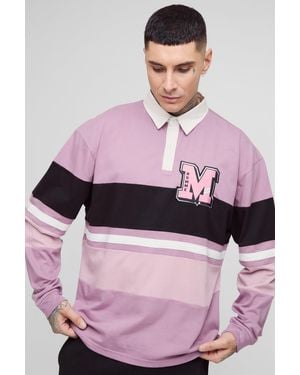 BoohooMAN Tall Oversized Boxy Applique Polo - Pink