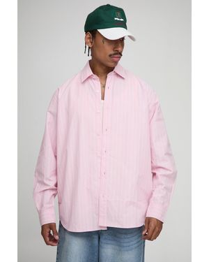 BoohooMAN Oversized Stripe Long Sleeve Shirt - Pink