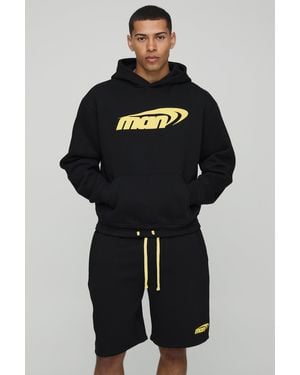 BoohooMAN Oversized Boxy Hooded Short Tracksuit - Blue