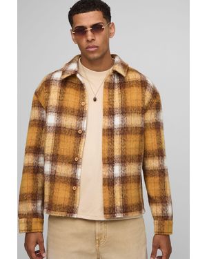 BoohooMAN Regular Fit Heavyweight Brushed Flannel Overshirt - Brown