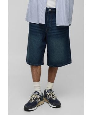 BoohooMAN Regular Fit Washed Denim Jorts - Blue