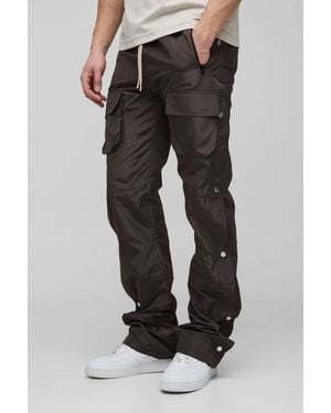 BoohooMAN Tall Elasticated Waist Slim Flare Stacked Cargo Trousers - Black