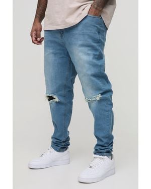 BoohooMAN Plus Skinny Jeans mit Riss am Knie - Blau