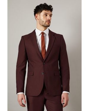 BoohooMAN Claret Burgundy Slim Fit Suit Jacket - Brown