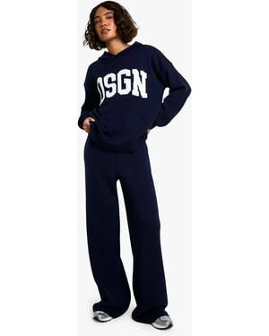 BoohooMAN Tall Dsgn Studio Knitted Contrast Hoodie And Wide Leg Trouser Co Ord - Blue