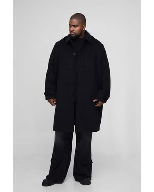 BoohooMAN Plus Regular Fit Plain Collared Overcoat - Blue