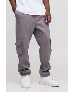 BoohooMAN Tall Slim Fit Elasticated Waist Cuffed Cargo Pants - Gray