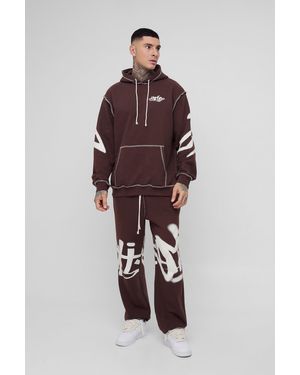 関送込★boohoo★Graffiti rope drawcord トラックスーツ Oversized Man Graffiti Rope Drawcord Hooded Tracksuit