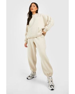 BoohooMAN Dsgn Studio Text Slogan Hooded Tracksuit - Natural
