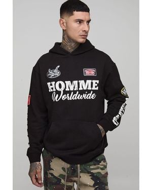 BoohooMAN Tall Oversized Puff Print Moto Badge Printed Hoodie - Gray
