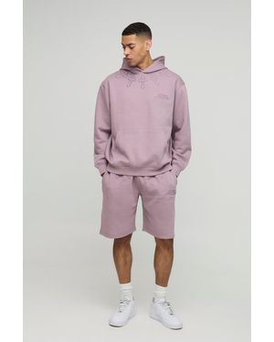 BoohooMAN Oversized Cross Applique Hooded Short Tracksuit - Pink