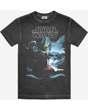 BoohooMAN Star Wars Yoda Lightning Vintage Wash T-shirt - Black