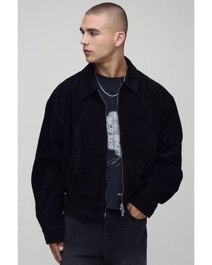BoohooMAN Kastige Oversize Harrington-Jacke aus Wildleder-Imitat - Blau