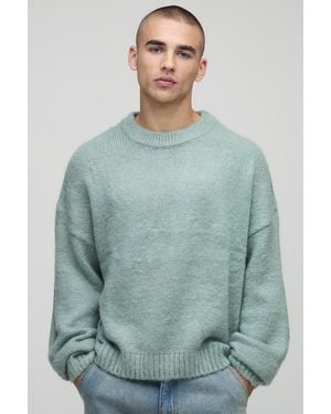 Boohoo Boxy Fit Brushed Extended Neck Knitted Jumper - Verde