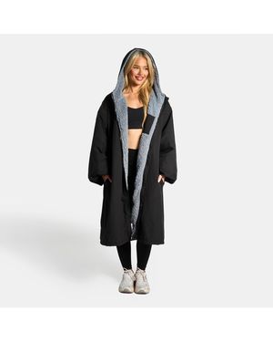 BoohooMAN Ohs Coat Jacket Sherpa Lined Water Resistant Hoodie Oversize, Black - White
