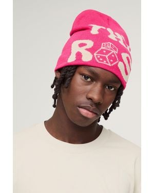 BoohooMAN Dice Graphic Beanie In Pink