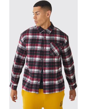 BoohooMAN Oversized Long Sleeve Flannel Shirt - Red