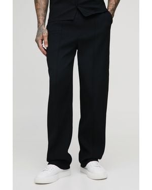 BoohooMAN Tall Pleated Relaxed Fit Trousers - Black