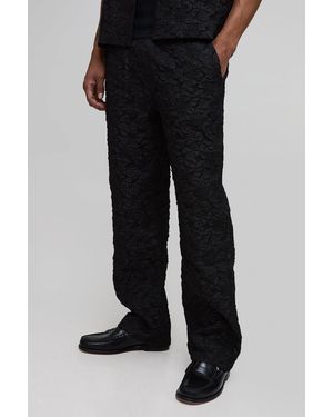 Boohoo Puff Textured Relaxed Trouser - Black
