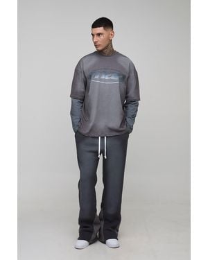 BoohooMAN Tall Oversized Boxy Embossed Washed Faux Layer T-Shirt & Relaxed Jogger Set - Blue