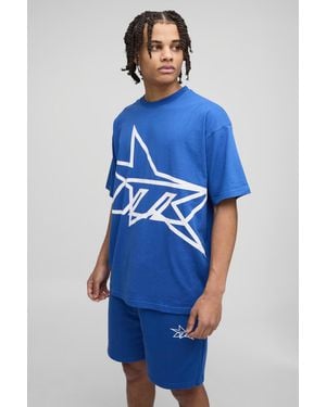 BoohooMAN Oversized M Star T-shirt & Short Set - Blue