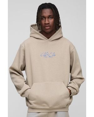 BoohooMAN Tall Palm Print Garment Washed Regular Fit Hoodie - Natural