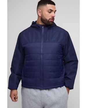 BoohooMAN Plus Regular Fit Lightweight Quilted Hooded Jacket - Blue