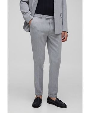 BoohooMAN Skinny Fit Herringbone Suit Trousers - Grey