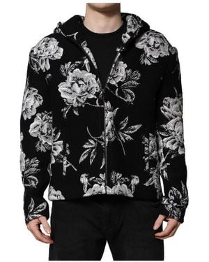 BoohooMAN Dolce & Gabbana Floral Print Hooded Jacket - Black