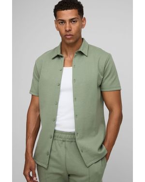 Boohoo Slim Interlock Short Sleeve Shirt - Green
