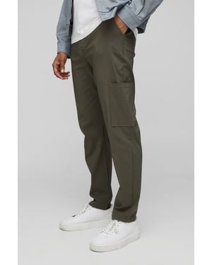 BoohooMAN Straight Fit Technical Stretch Cargo Trousers - Verde