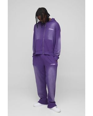 Boohoo Chándal Oversize Recto Man De Tela Gofre Desteñida Con Capucha - Morado