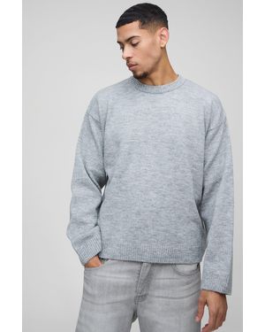 BoohooMAN Oversized Fluffy Knitted Jumper - Grey