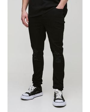 Boohoo Vaqueros Tall Pitillo Elásticos Rotos - Negro