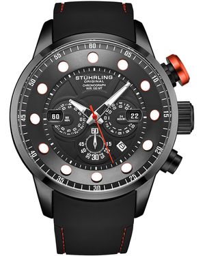 BoohooMAN Stührling Original 4054 Aquatic Force Chronograph Watch Silicone Strap 50mm 10 Atm Water Resistant - Black