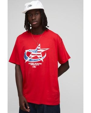 BoohooMAN Oversized Usa Flag Printed T-Shirt - Red