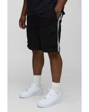 BoohooMAN Plus Relaxed Fit Side Panel Drawcord Cargo Shorts - Black