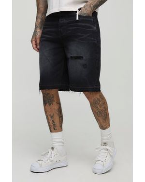 BoohooMAN Tall zerrissene Jeansshorts - Schwarz
