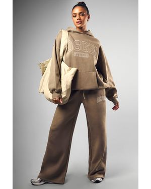 BoohooMAN Dsgn Studio Collegiate Embroidered Straight Leg Jogger - Natural
