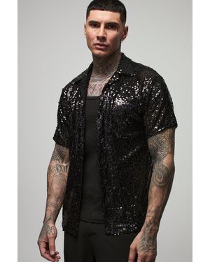 BoohooMAN Tall Sequin Short Sleeve Shirt - Black