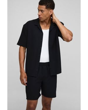 BoohooMAN Oversized Short Sleeve Pleated Shirt And Short Set - Black