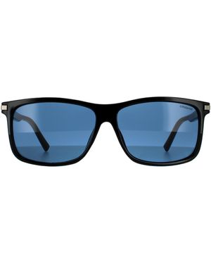 BoohooMAN Polaroid Rectangle Shiny Black Blue Polarized 90041091