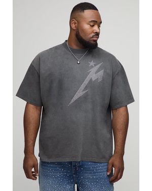 Boohoo Plus Oversized Rhinestone Lightning Bolt T-Shirt - Grey